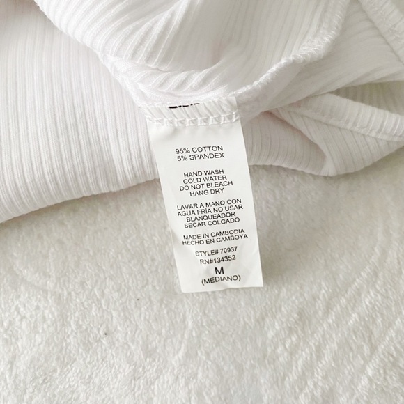 White Ribbed Lace Up Neck Bodysuit - Picture 6 of 7